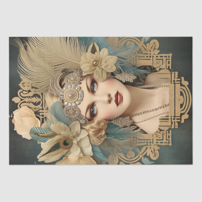 Papel De Seda Art Deco del flapper Chica de los años 20 (Anverso)