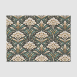 Papel De Seda Art Deco Emerald Gilded Bloom Pattern
