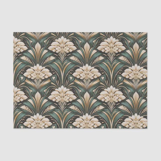 Papel De Seda Art Deco Emerald Gilded Bloom Pattern (Anverso)
