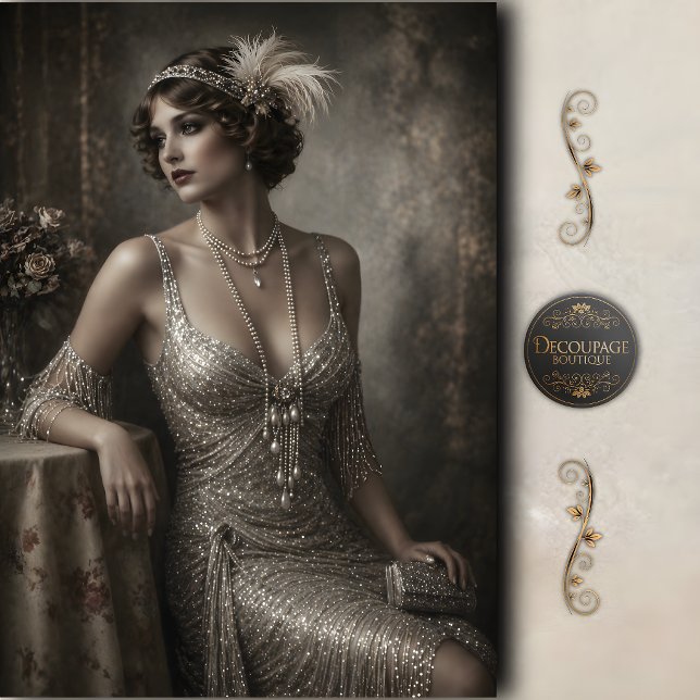 Papel De Seda Art Deco Flapper Perla Glam Decoupage (Art Deco Flapper Pearl Glam Decoupage Tissue Paper)