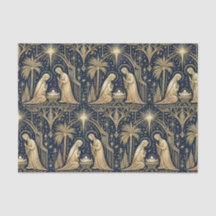 Art Deco Gold Nativity Pattern on Navy