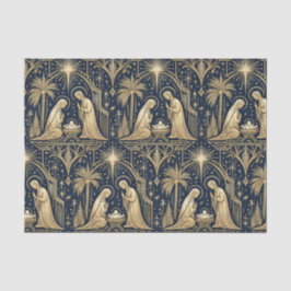 Papel De Seda Art Deco Gold Nativity Pattern on Navy