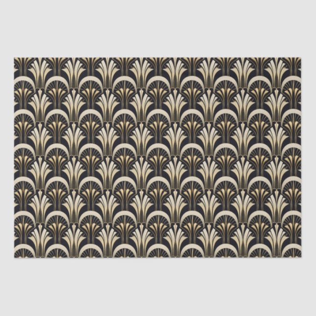 Papel De Seda Art Deco Negro y Oro simétrico (Anverso)