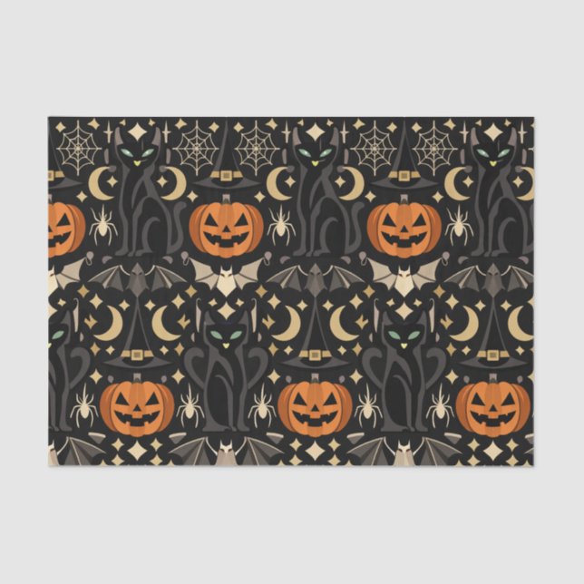 Papel De Seda Art Deco Orange Carved Pumpkins (Anverso)