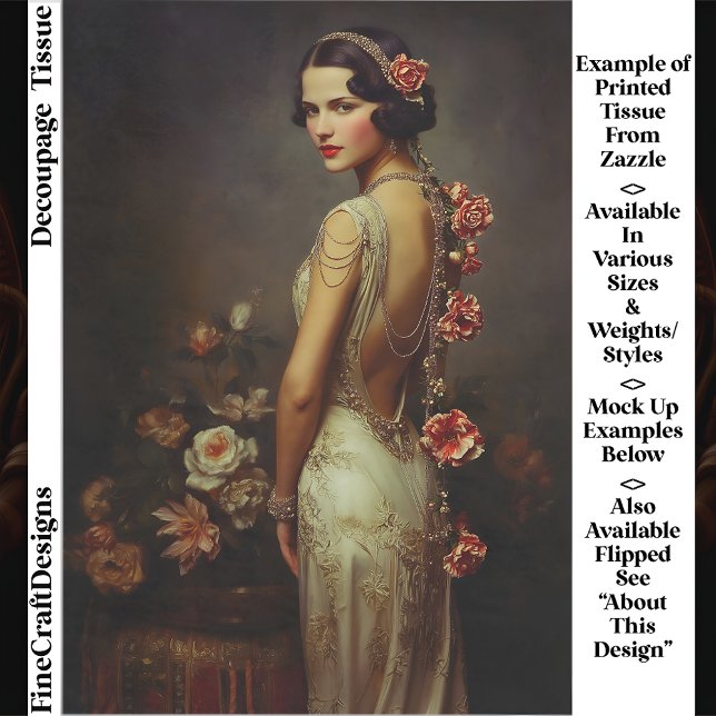 Papel De Seda Art Deco Woman & Roses Portrait EZ8L Decoupage (Subido por el creador)