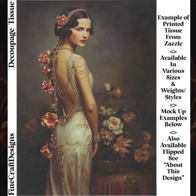 Papel De Seda Art Deco Woman & Roses Portrait EZ8R Decoupage (Subido por el creador)