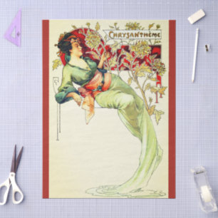 Papel De Seda Art nouveau Alphonse Mucha Crisantemo otoño
