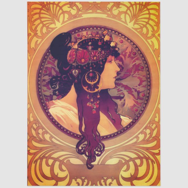 Papel De Seda Art nouveau Alphonse Mucha Donna elegant woman (Anverso)
