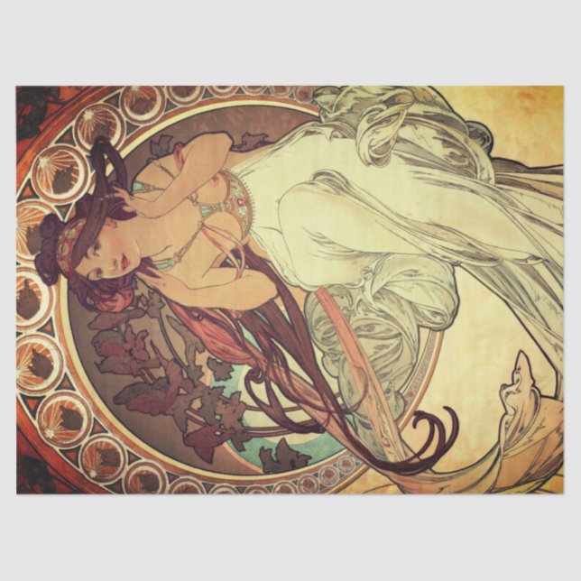 Papel De Seda Art nouveau Alphonse Mucha elegant music muse (Anverso)