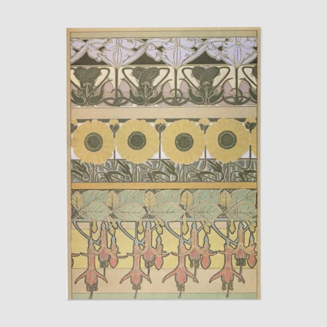 Papel De Seda Art nouveau alphonse mucha fuschia sunflower flora (Anverso)