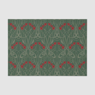 Papel De Seda Art Nouveau Amapolas Geométricas y Tallos Sinuosos