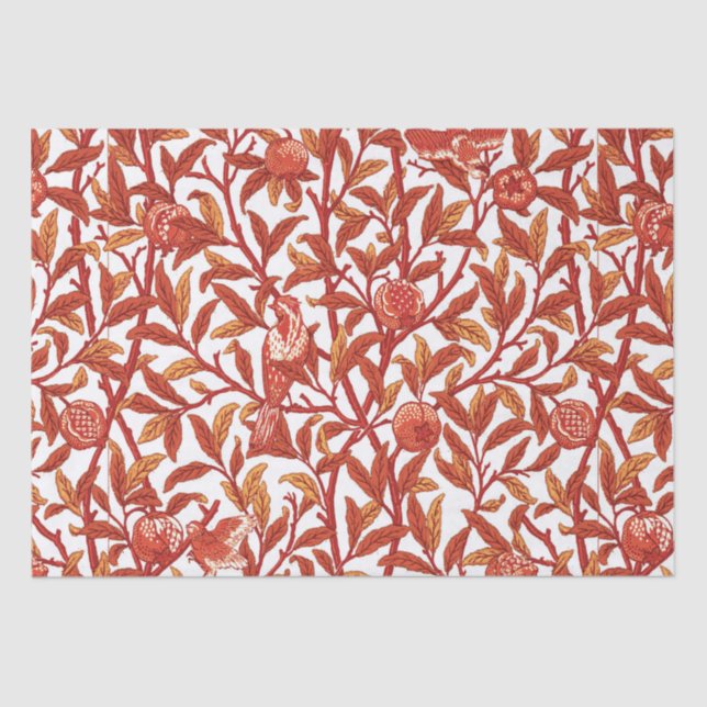 Papel De Seda Art Nouveau Bird & Pomegranate, Naranja mandarín (Anverso)