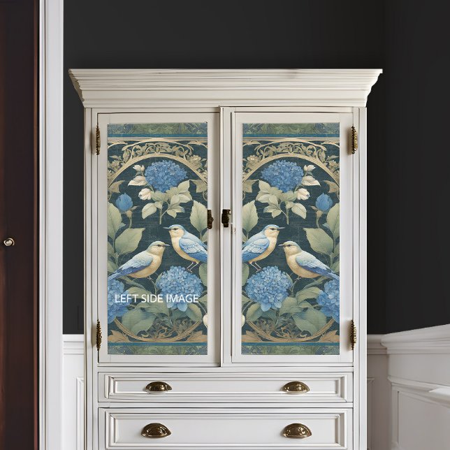Papel De Seda Art Nouveau Blue Hydrangea Aves Amores Ephemera (Subido por el creador)