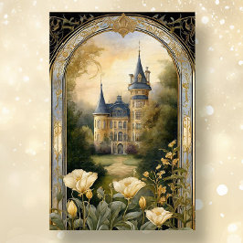 Papel De Seda Art Nouveau Castle Floral Blue n Gold Ephemera 2B