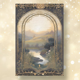 Papel De Seda Art Nouveau Castle Lake Black n Gold Ephemera 1A