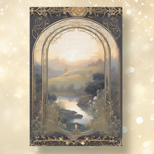 Papel De Seda Art Nouveau Castle Lake Black n Gold Ephemera 1A (Subido por el creador)