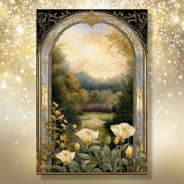 Papel De Seda Art Nouveau Cream Floral Blue n Gold Ephemera 2A (Subido por el creador)