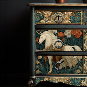 Papel De Seda Art Nouveau de Unicornio Botánico Vintage