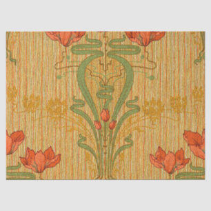 Papel De Seda Art nouveau elegante floral amapola roja dorada ve