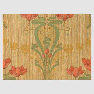 Papel De Seda Art nouveau elegante floral amapola roja dorada ve