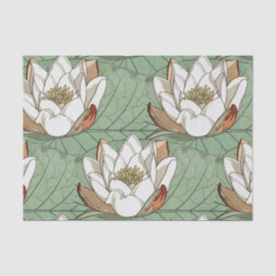 Papel De Seda Art Nouveau floral de White Waterlily