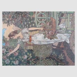 Papel De Seda Art Nouveau Lady Garden Decoración de flores franc