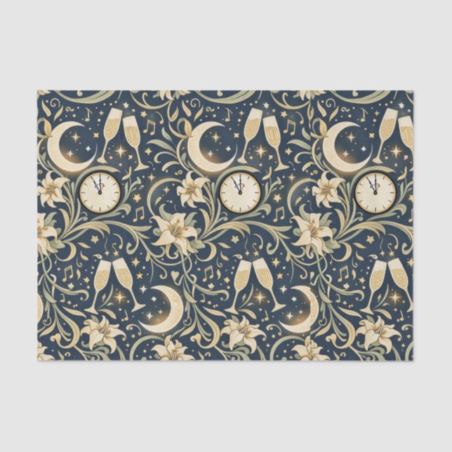 Papel De Seda Art Nouveau Moonlit New Year Pattern (Anverso)