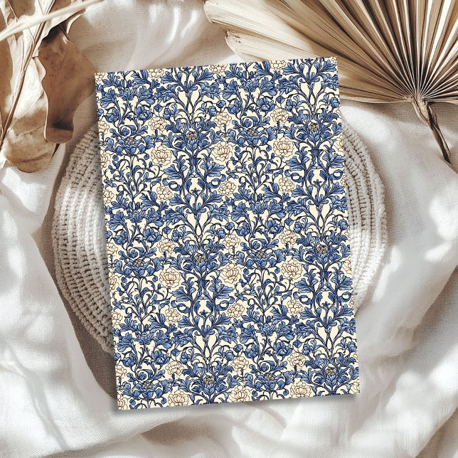 Papel De Seda Art Nouveau Morris azul marino y marfil pastel (Art nouveau Morris navy blue and ivory pastel Tissue Paper)