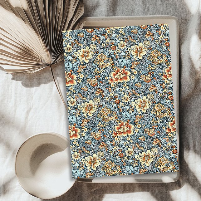Papel De Seda Art Nouveau Morris cobre marfil flor azul pastel (Art nouveau Morris ivory copper pastel blue flower Tissue Paper)