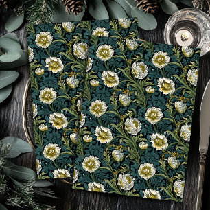 Papel De Seda Art Nouveau Morris flores blancas amarillas azul p