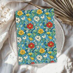 Papel De Seda Art Nouveau Morris flores blancas rojas azul