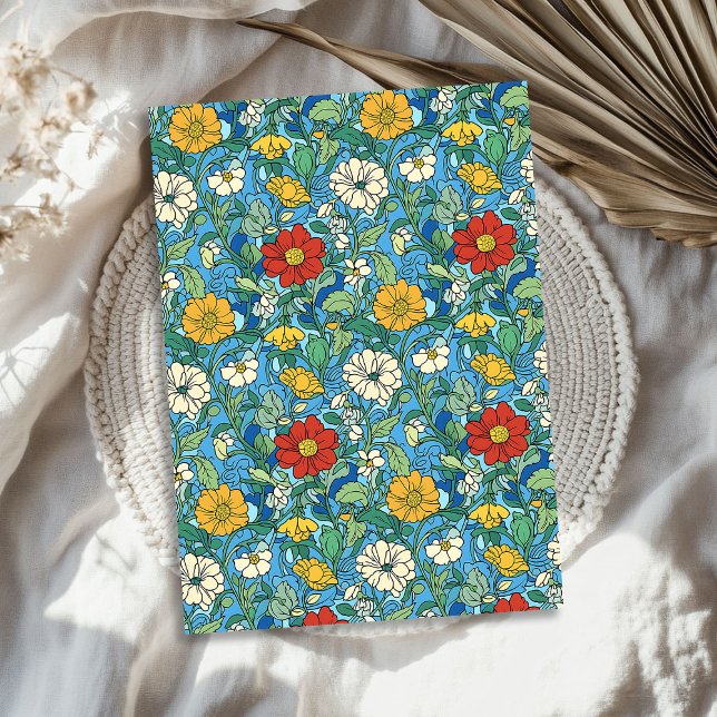 Papel De Seda Art Nouveau Morris flores blancas rojas azul (Art nouveau Morris red yellow white flowers blue Tissue Paper)