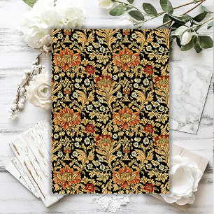 Papel De Seda Art Nouveau Morris lux flores negras de oro rojo