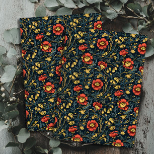 Papel De Seda Art Nouveau Morris oro rojo pastel azul marino