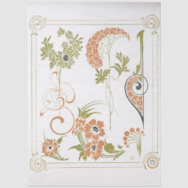 Papel De Seda Art nouveau Mucha floral abstract art peach green