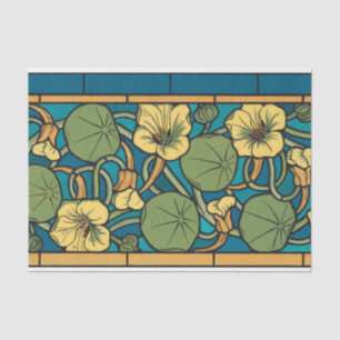 Papel De Seda Art Nouveau Nasturtium Azul Oro floral Verneuil