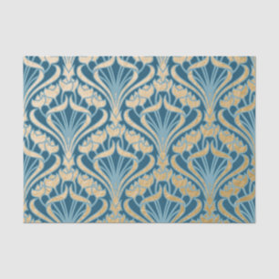 Papel De Seda Art Nouveau, oro, verde azulado, patrón, damasco,