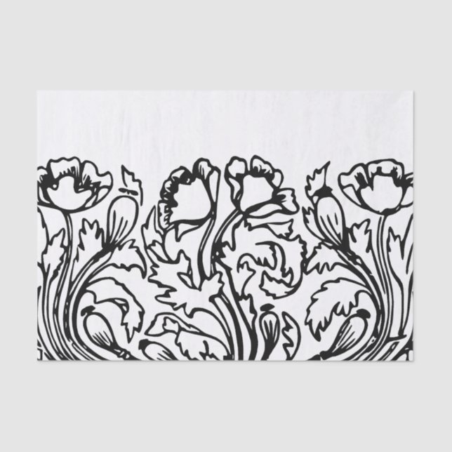 Papel De Seda Art nouveau poppy floral black white elegant  (Anverso)
