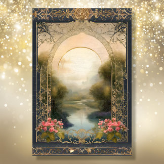 Papel De Seda Art Nouveau Rococo Castle Naval n Gold Ephemera 5A