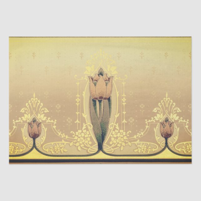 Papel De Seda Art Nouveau tulipán floral rosa y dorado elegante (Anverso)