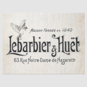 Papel De Seda Art Nouveau Typography French Vintage Bird