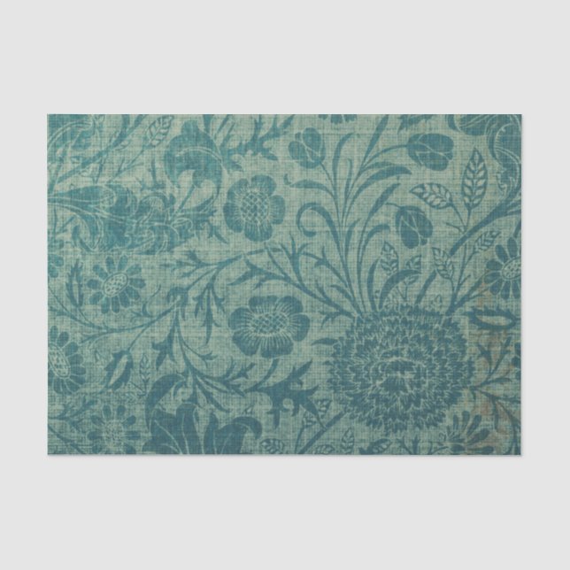 Papel De Seda Art Nouveau, verde azulado, estilo William Morris, (Anverso)