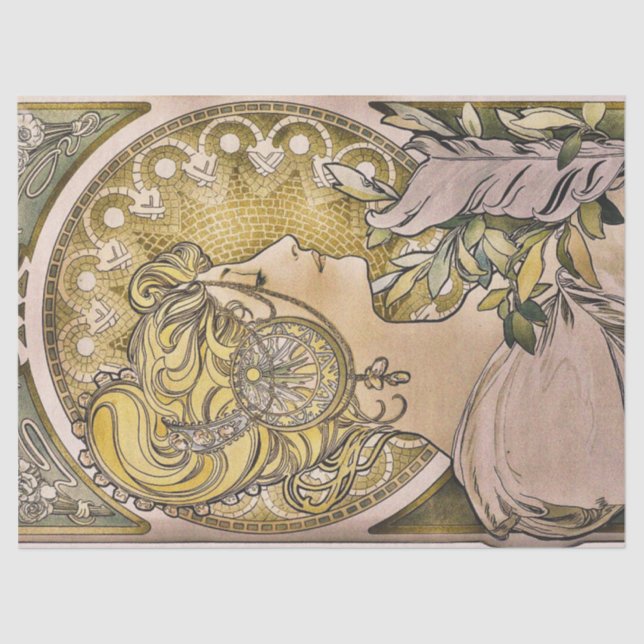 Papel De Seda Art Nouveau vintage "La Plume" de Mucha (Anverso)