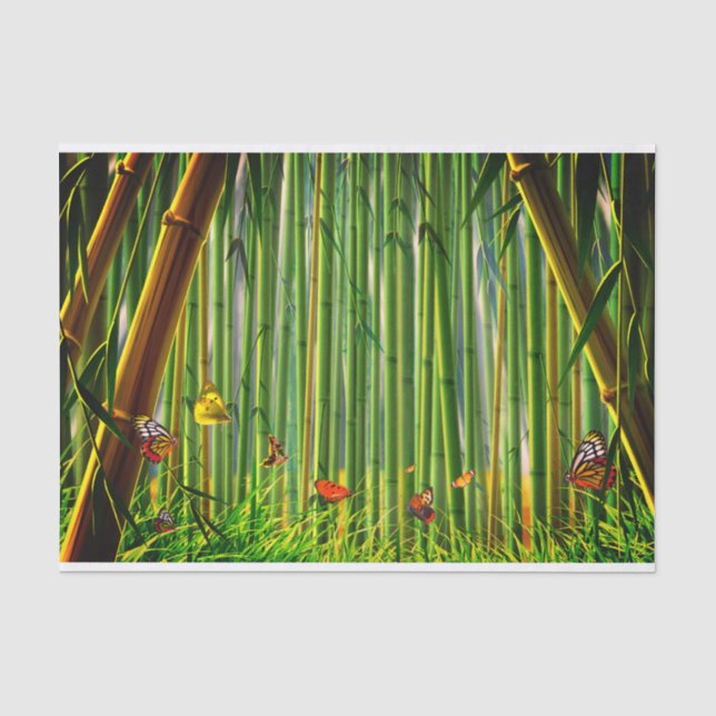 Papel De Seda Arte 1 del bambú y de la mariposa (Anverso)