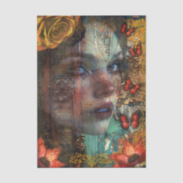 Papel De Seda Arte abstracto angustiado chicas cara y mariposas