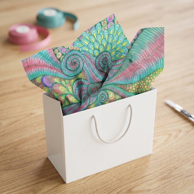 Papel De Seda Arte abstracto boho de remolino de teal y rosa (Subido por el creador)