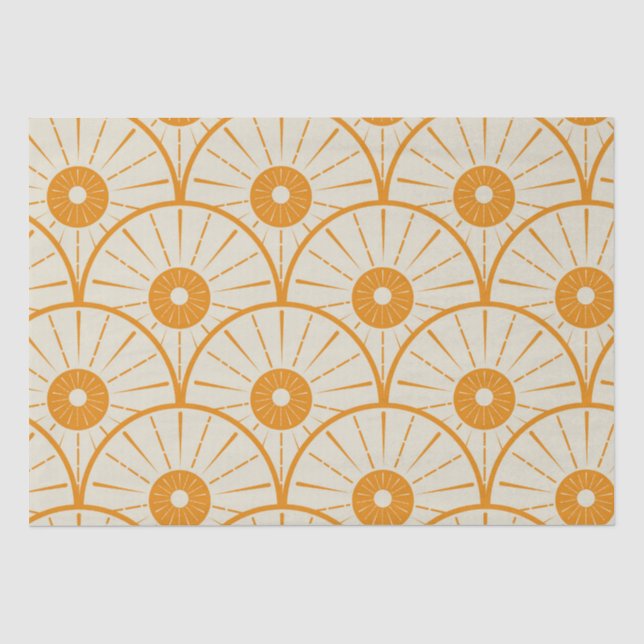 Papel De Seda Arte abstracto deco patrón sol naranja (Anverso)