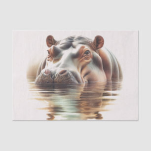 Papel De Seda Arte Acuarela de Hipopótamo en Agua