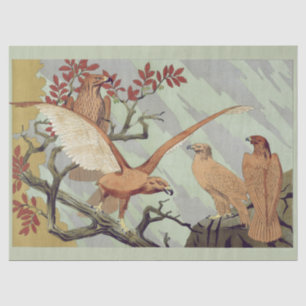Papel De Seda Arte Antiguo Art Nouveau Águila Verde Salvia Arte 