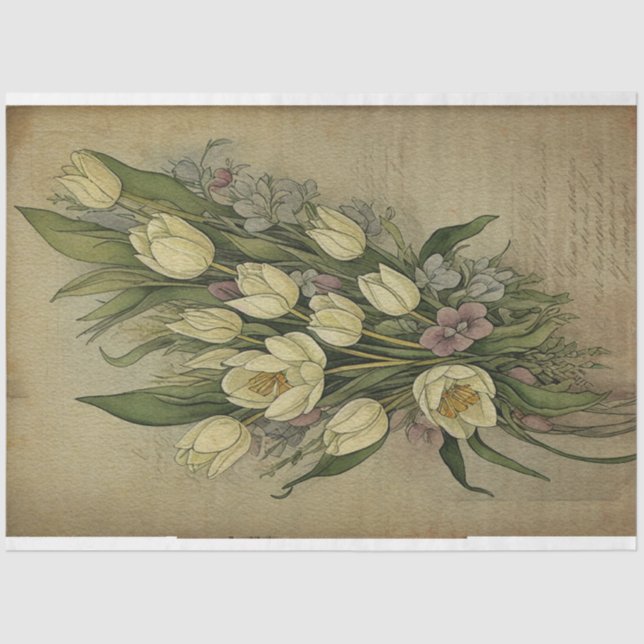 Papel De Seda Arte antiguo de tulipano blanco (Anverso)